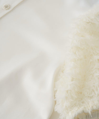 荷葉邊網紗袖 釘珠紐扣 女襯衫