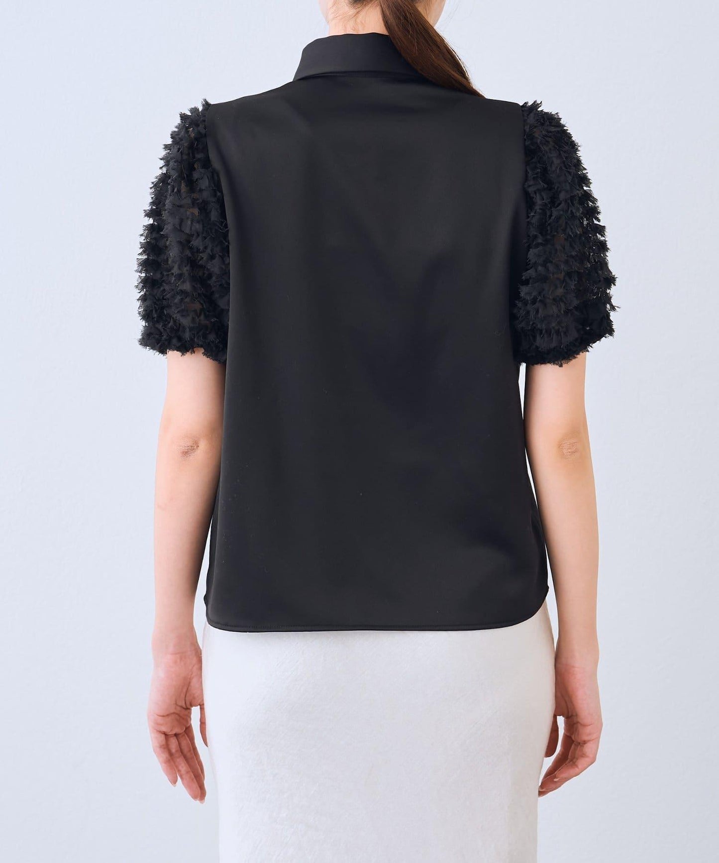 荷葉邊網紗袖 釘珠紐扣 女襯衫