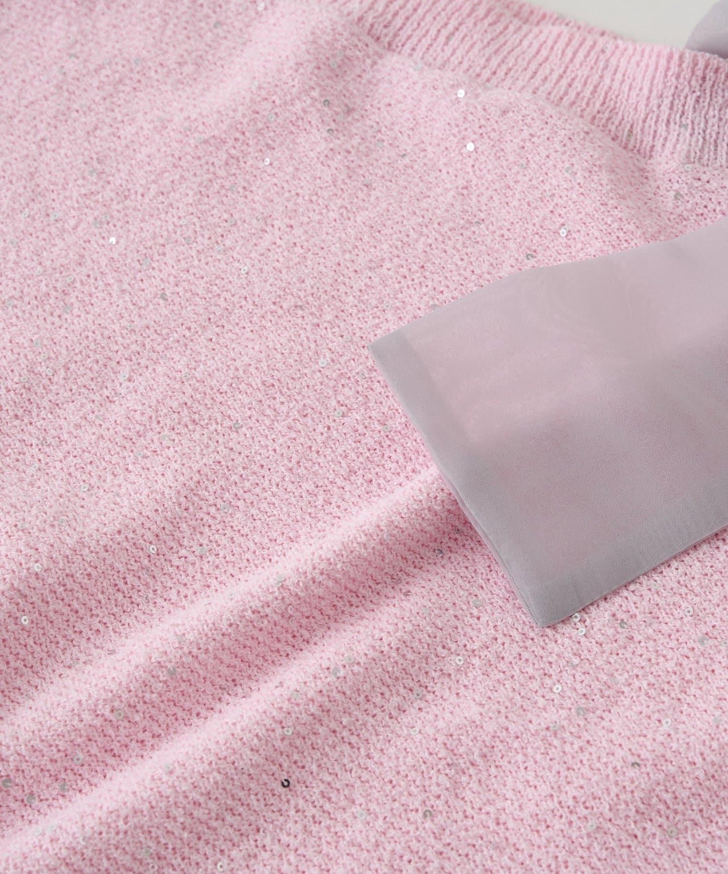 亮片圈圈紗露肩蝴蝶結針織上衣