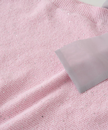 亮片圈圈紗露肩蝴蝶結針織上衣