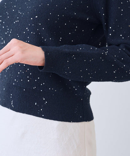 亮片圈圈紗露肩蝴蝶結針織上衣