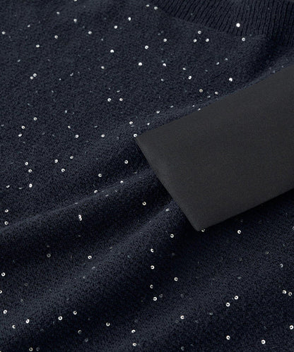 亮片圈圈紗露肩蝴蝶結針織上衣