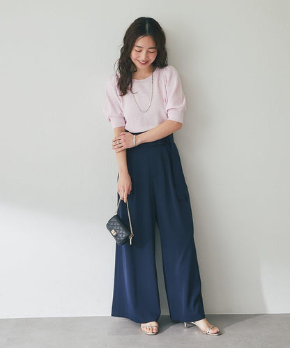 亮片泡泡袖圈圈紗針織上衣