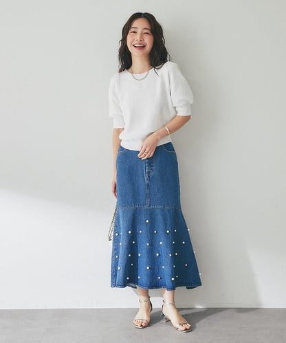 亮片泡泡袖圈圈紗針織上衣