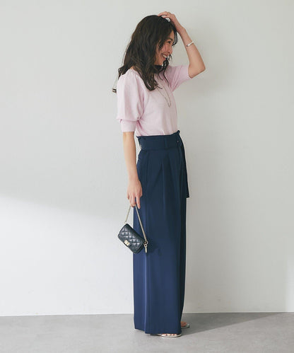 亮片泡泡袖圈圈紗針織上衣