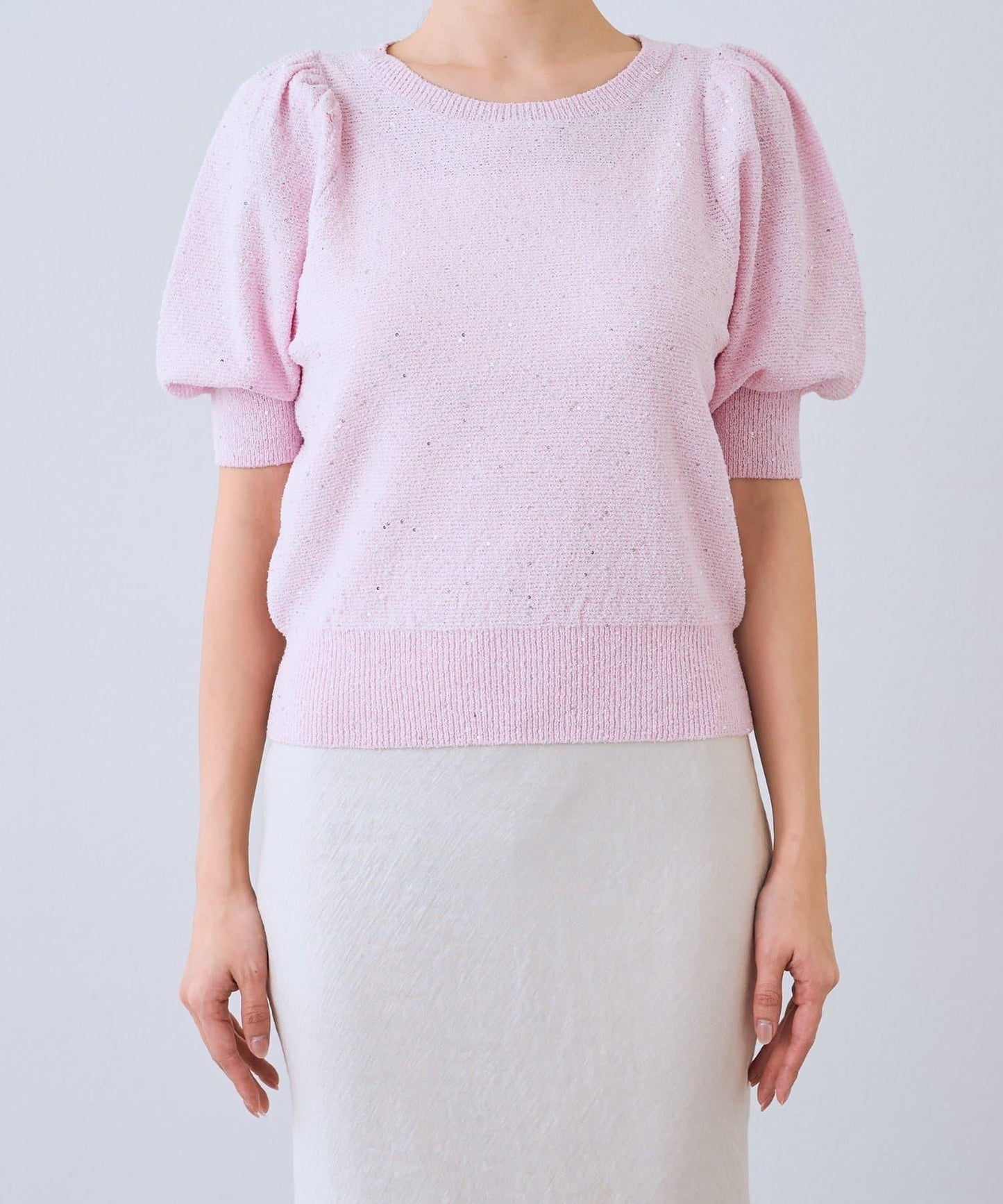 亮片泡泡袖圈圈紗針織上衣