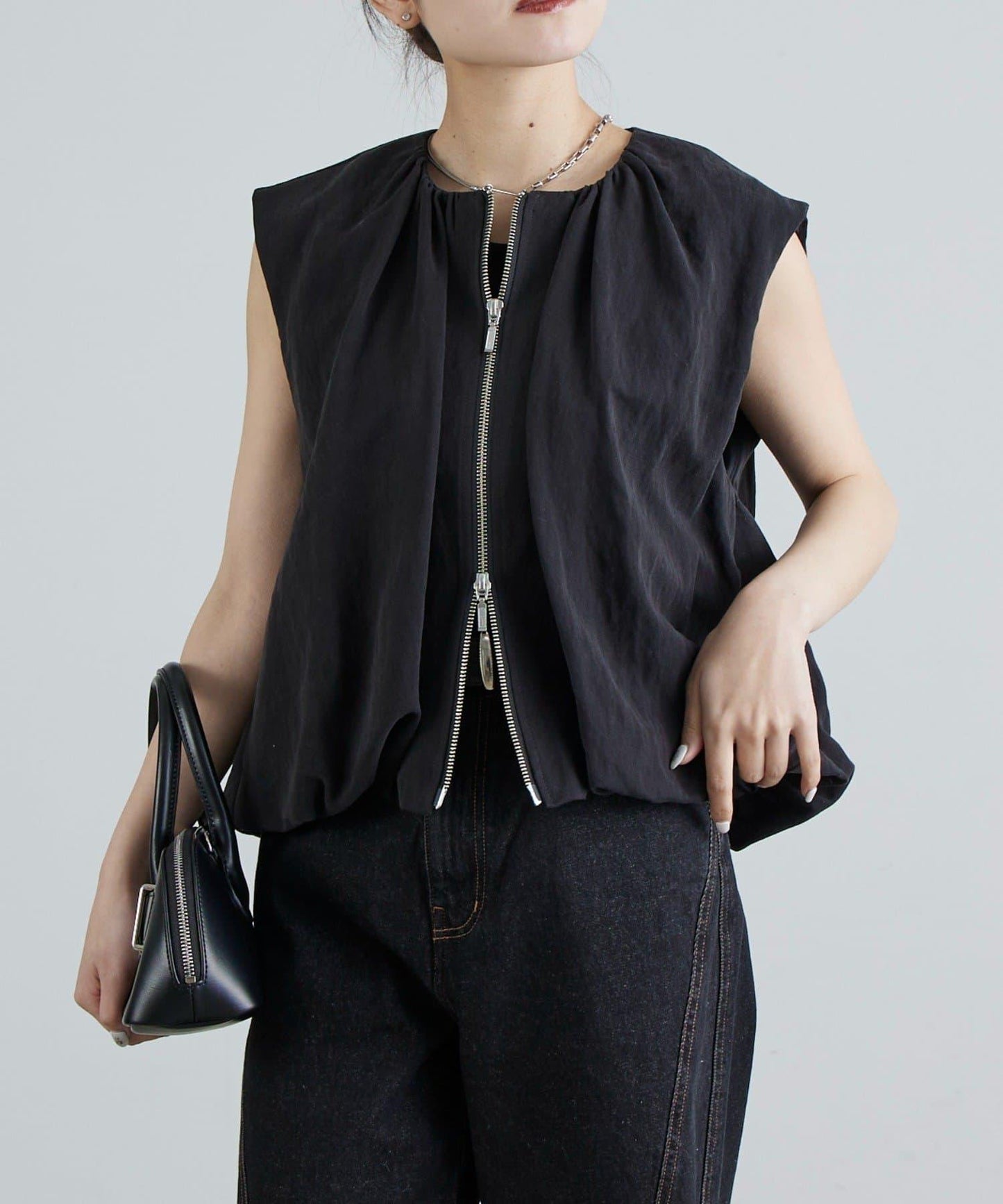 雙拉鍊 氣球廓形 馬甲