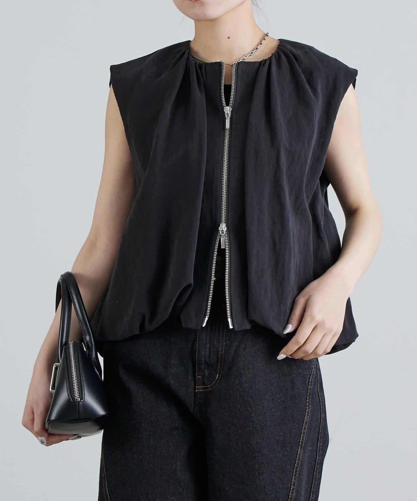 雙拉鍊 氣球廓形 馬甲