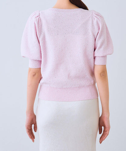 亮片泡泡袖圈圈紗針織上衣