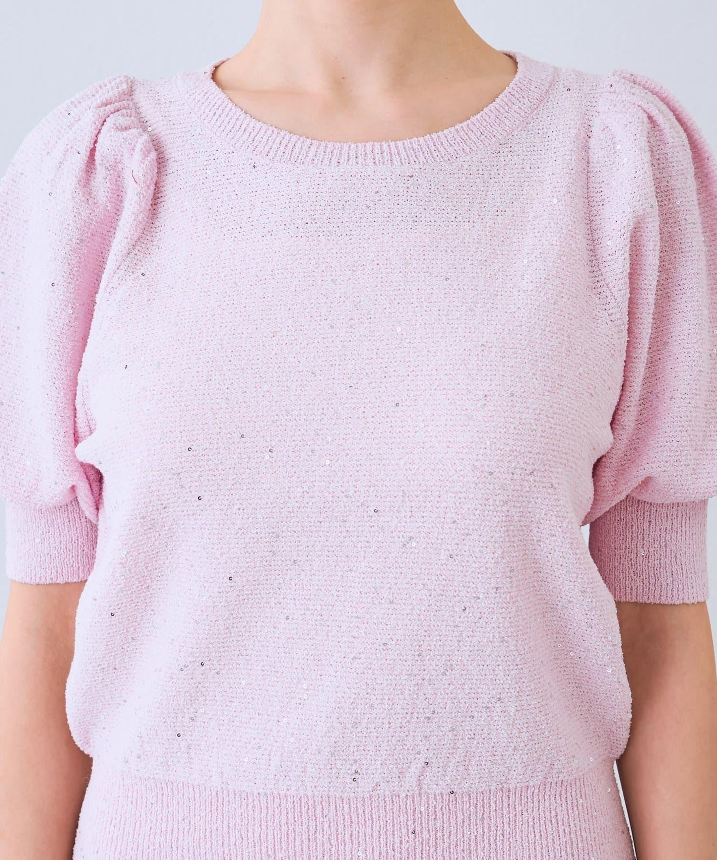 亮片泡泡袖圈圈紗針織上衣