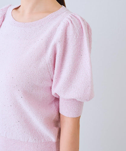 亮片泡泡袖圈圈紗針織上衣