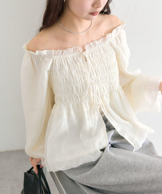 圓點花卉圖案 氣球廓形 女襯衫