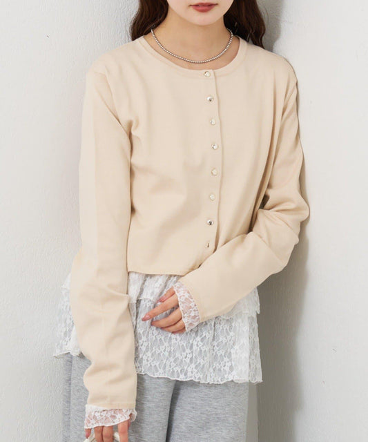 顏色粉色 日常款 短款 針織開衫