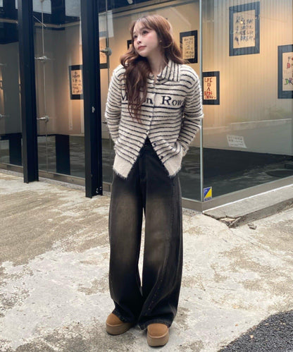 鉚釘設計 闊腿 牛仔面料 牛仔褲