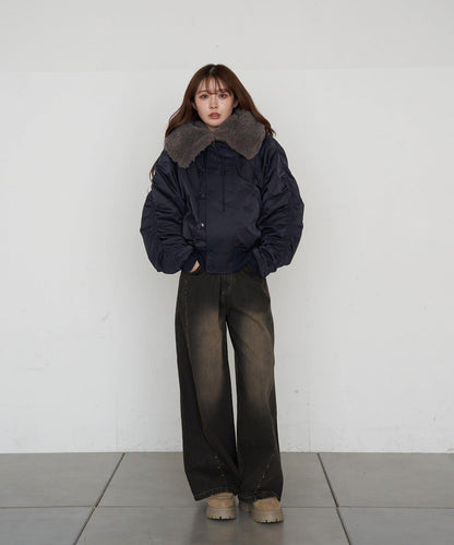 鉚釘設計 闊腿 牛仔面料 牛仔褲