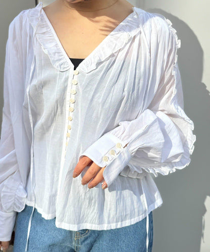 willow 透紗蓬鬆荷葉邊襯衫
