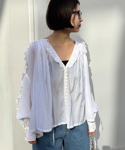 willow 透紗蓬鬆荷葉邊襯衫