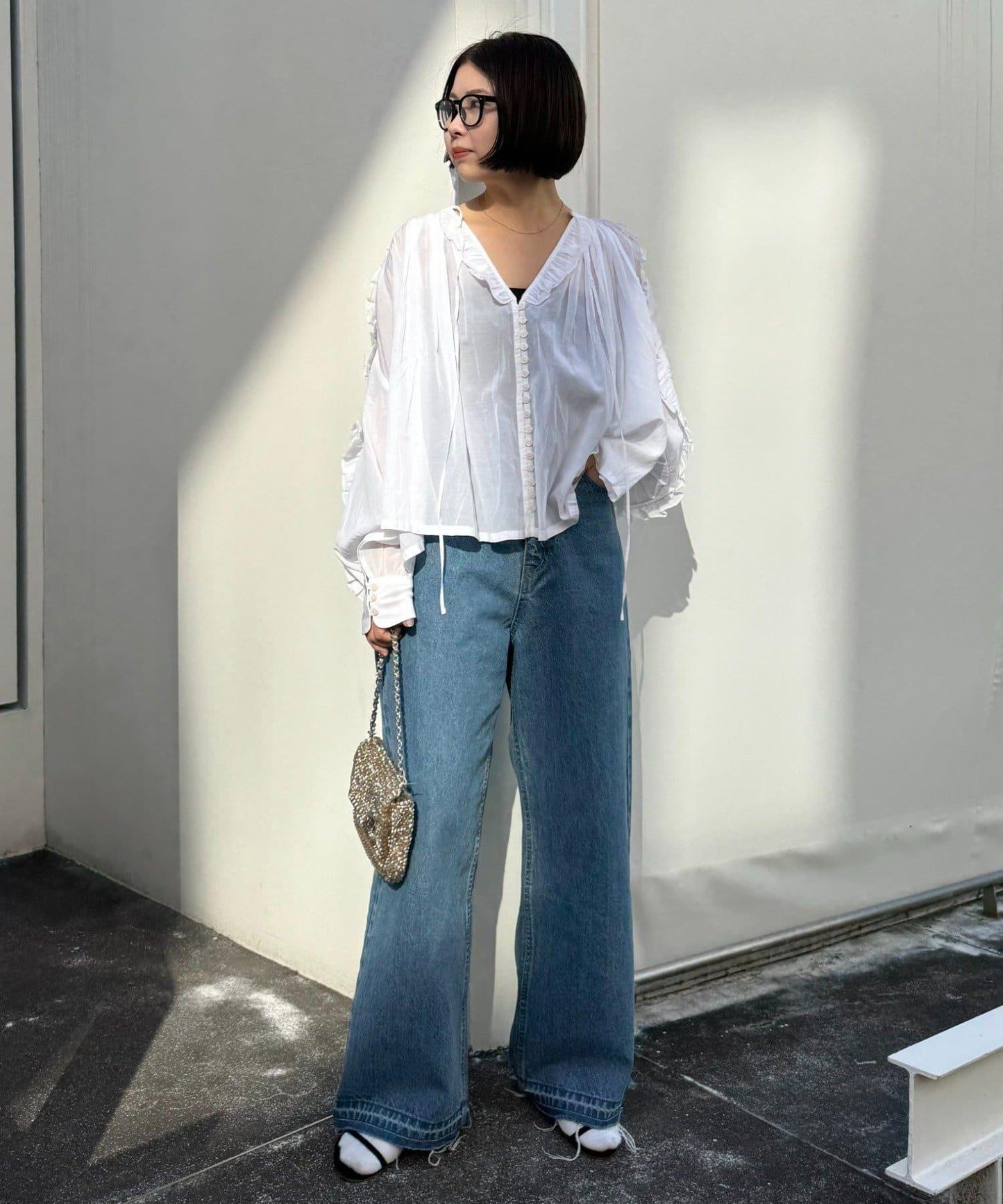 willow 透紗蓬鬆荷葉邊襯衫