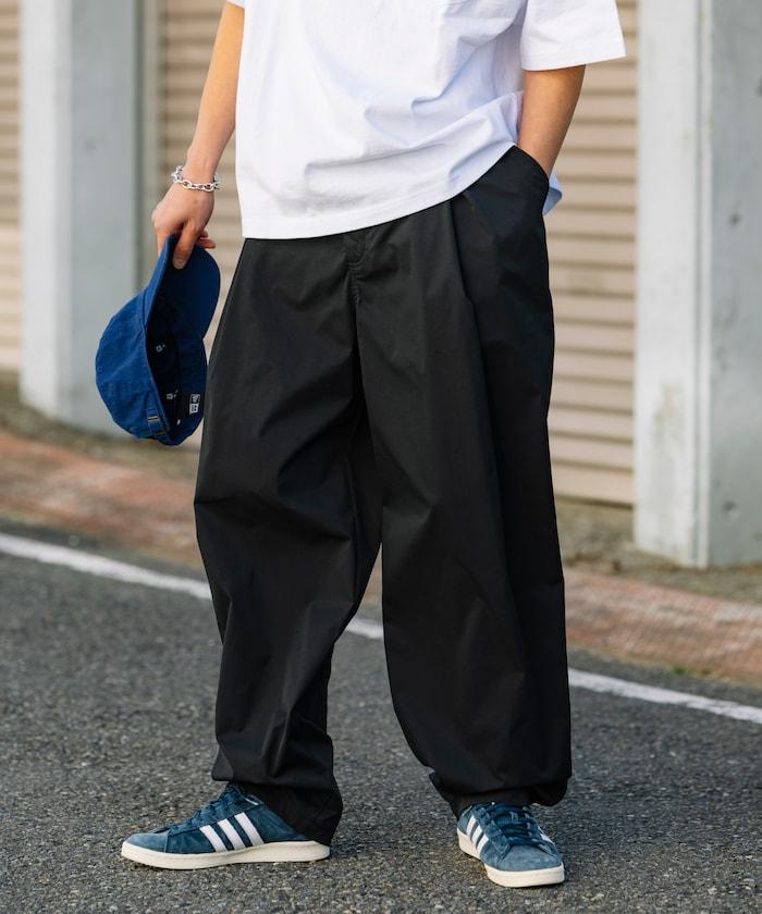 寬鬆廓形 雙褶 聚酯斜紋 長褲