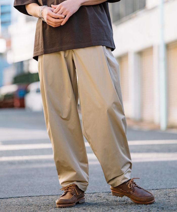 寬鬆廓形 雙褶 聚酯斜紋 長褲