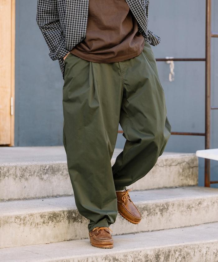 寬鬆廓形 雙褶 聚酯斜紋 長褲