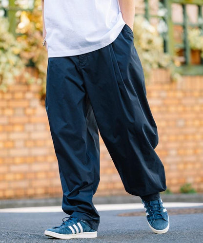 寬鬆廓形 雙褶 聚酯斜紋 長褲