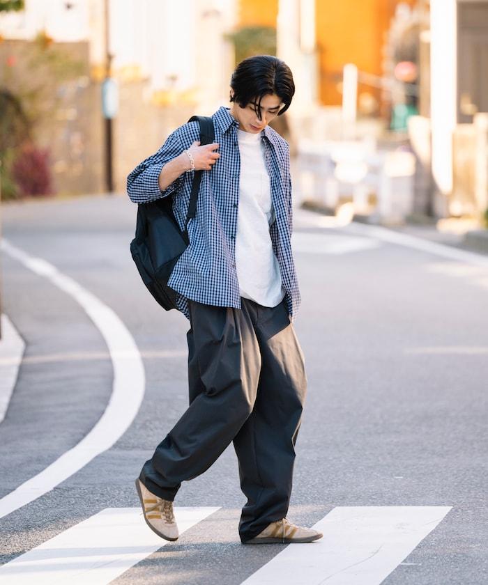 寬鬆廓形 雙褶 聚酯斜紋 長褲