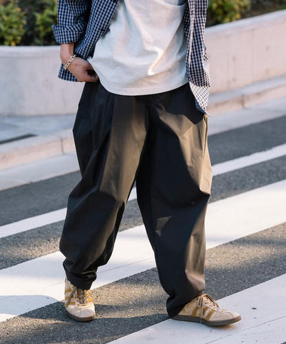 寬鬆廓形 雙褶 聚酯斜紋 長褲