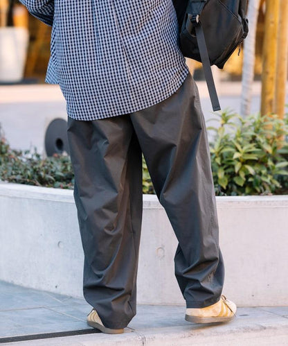 寬鬆廓形 雙褶 聚酯斜紋 長褲