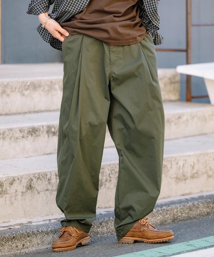 寬鬆廓形 雙褶 聚酯斜紋 長褲