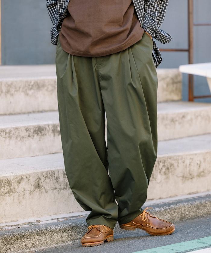 寬鬆廓形 雙褶 聚酯斜紋 長褲