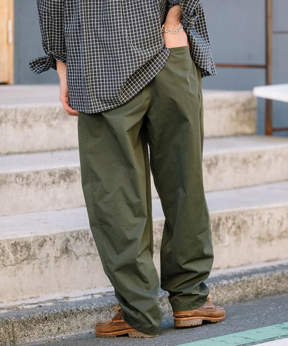 寬鬆廓形 雙褶 聚酯斜紋 長褲