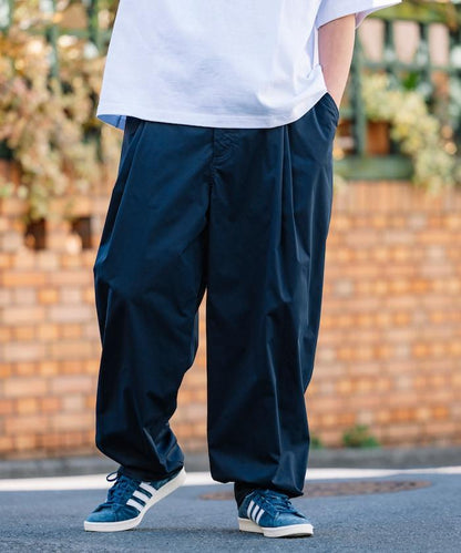 寬鬆廓形 雙褶 聚酯斜紋 長褲