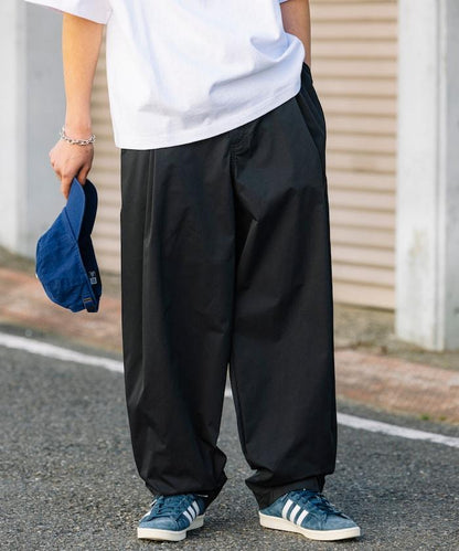 寬鬆廓形 雙褶 聚酯斜紋 長褲