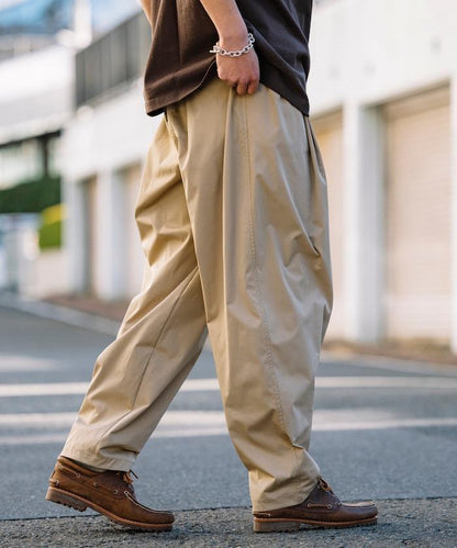 寬鬆廓形 雙褶 聚酯斜紋 長褲