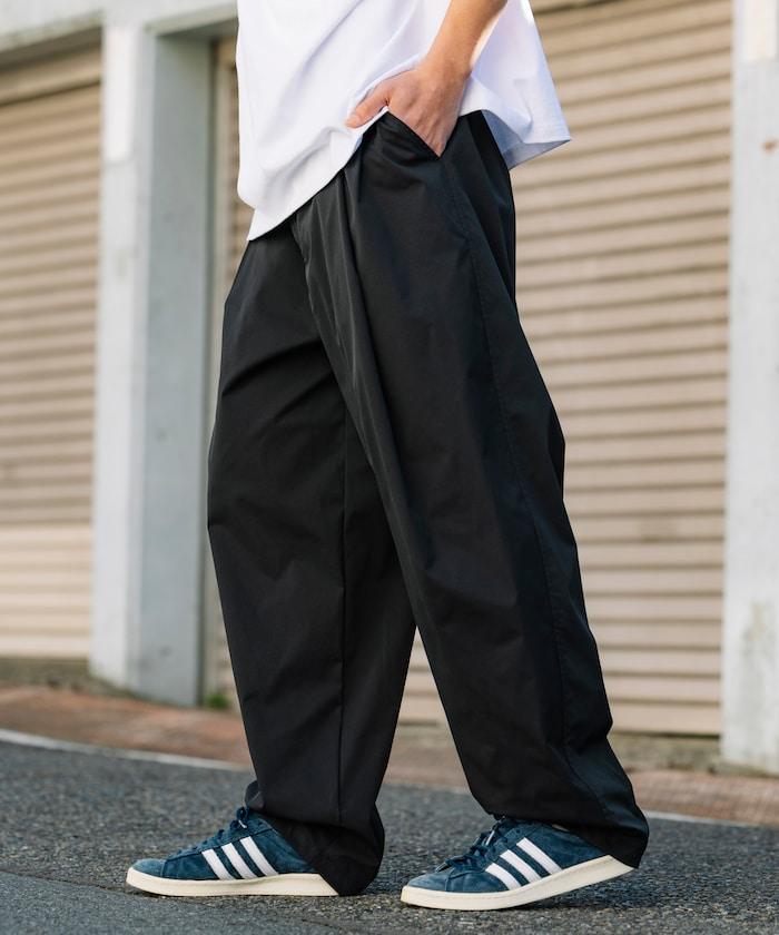 寬鬆廓形 雙褶 聚酯斜紋 長褲