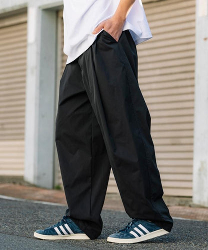 寬鬆廓形 雙褶 聚酯斜紋 長褲