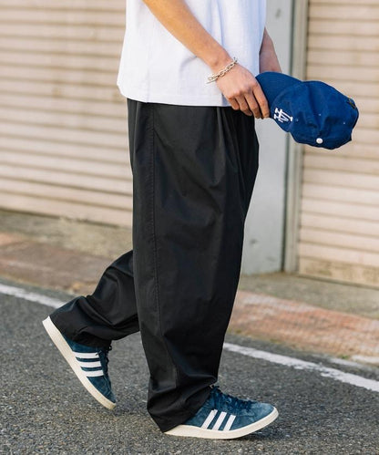 寬鬆廓形 雙褶 聚酯斜紋 長褲
