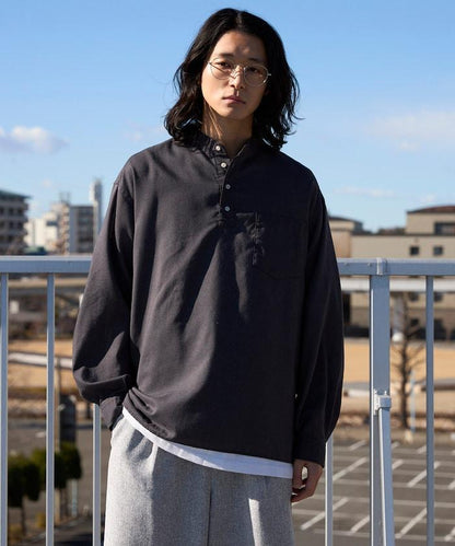 Relax Fit 亞麻混紡 立領 套頭襯衫