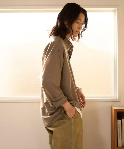 Relax Fit 亞麻混紡 立領 套頭襯衫