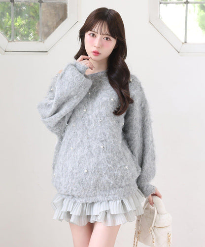珠飾毛絨針織上衣