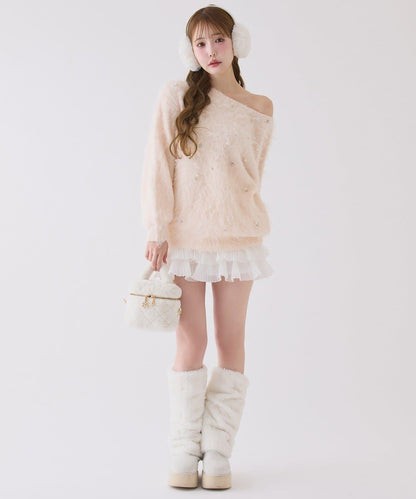 珠飾毛絨針織上衣
