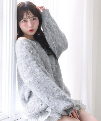 珠飾毛絨針織上衣
