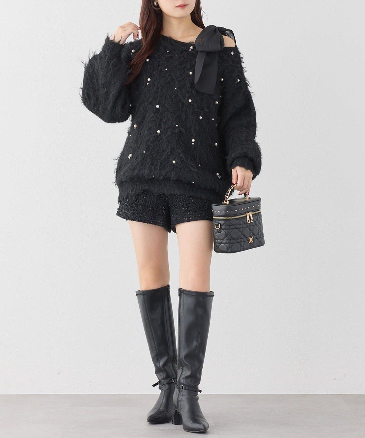 珠飾毛絨針織上衣