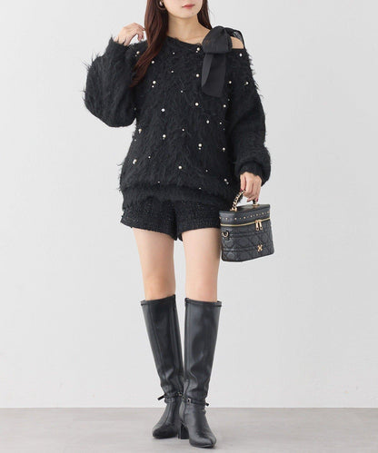 珠飾毛絨針織上衣