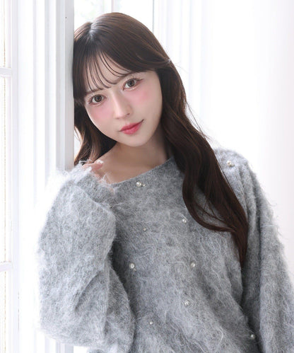 珠飾毛絨針織上衣