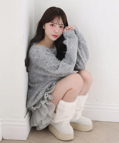 珠飾毛絨針織上衣