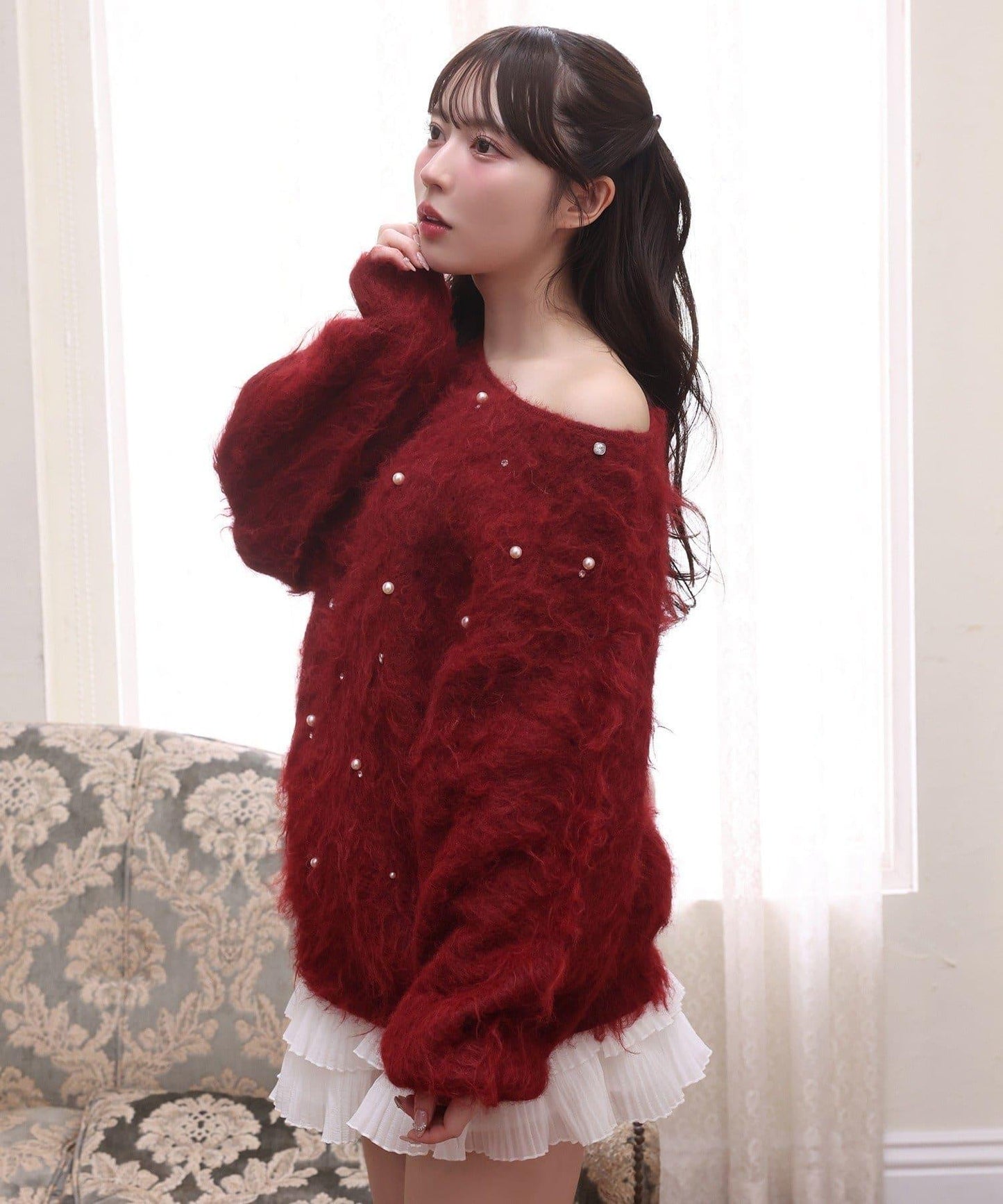 珠飾毛絨針織上衣