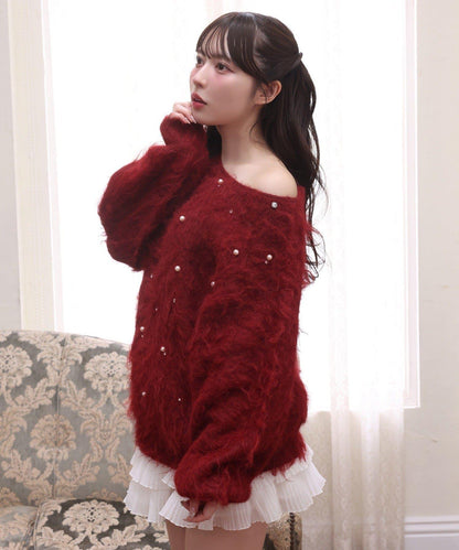 珠飾毛絨針織上衣