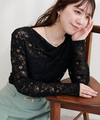 垂墜蕾絲設計套頭上衣